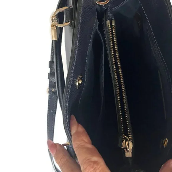 Coach F34663 Minetta Leather Handbag Satchel Midnight Blue Navy Crossbody Purse - Picture 9 of 10